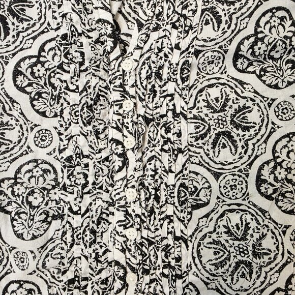 Womens Short Sleeve Black White Gap Floral Print Cotten Blouse Sz Small - Picture 3 of 5